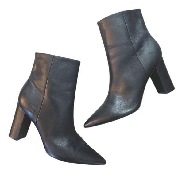 Marc Fisher Black Ankle Boots Womens Block Heel Leather Booties Size 11 - Picture 1 of 12